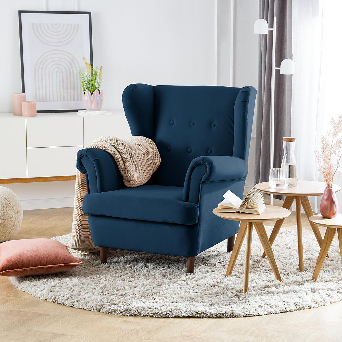 OHRENSESSEL - Dunkelbraun/Dunkelblau, Textil (85/101/89cm) - home24