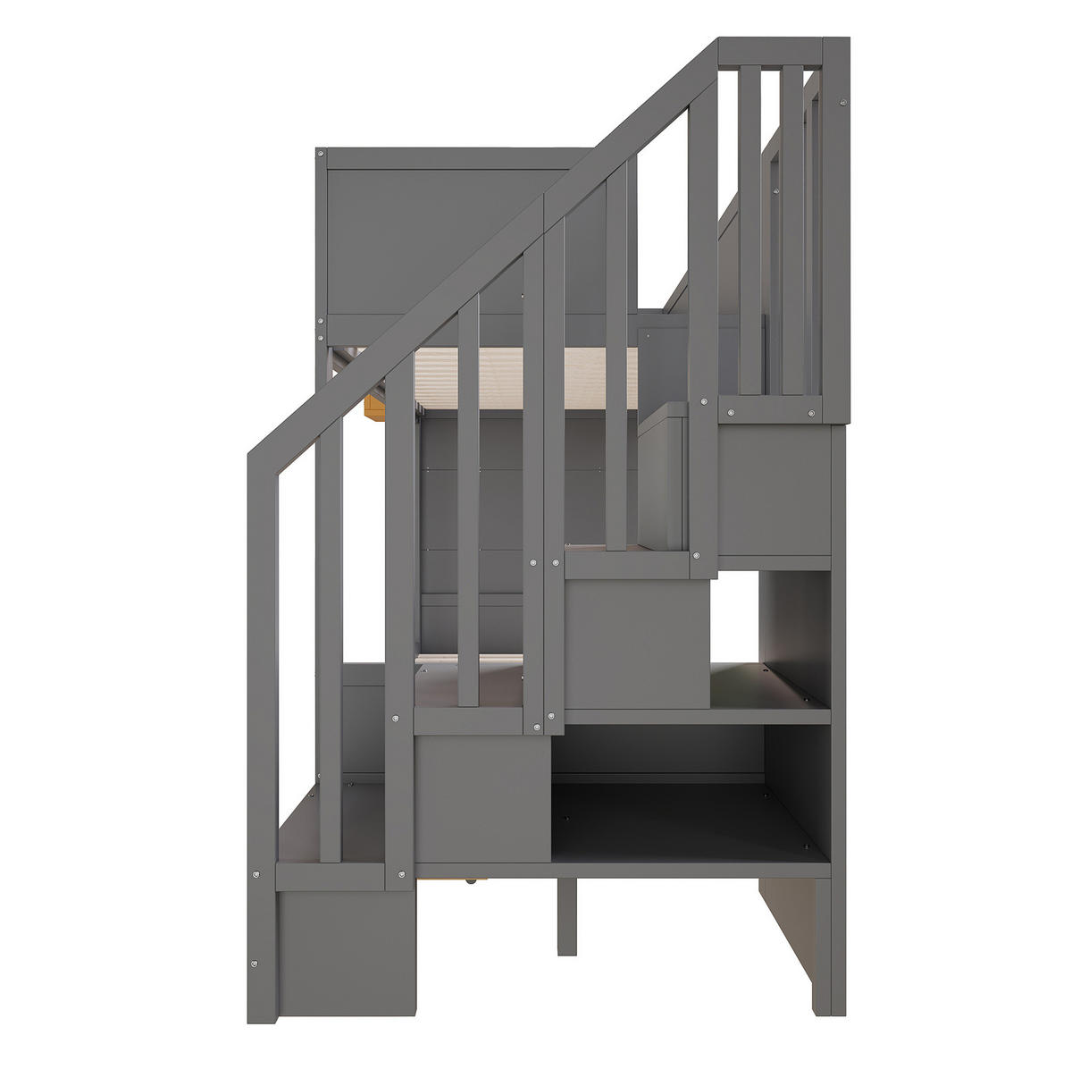 PALANDA 90/200 cm s pracovním stolem, úložnými zásuvkami a bezpečnostním schodištěm, Šedá - šedá, kompozitní dřevo (90/200cm) - Redom