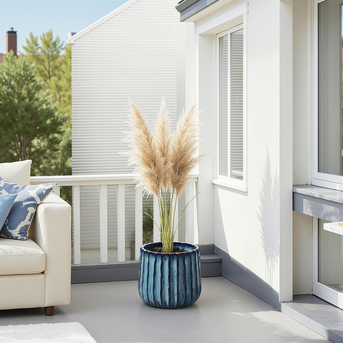 KERAMIK Blumentopf Blauer Durchmesser 21 cm, Höhe 21,5 cm - Blau, Keramik (21cm) - Hometopia