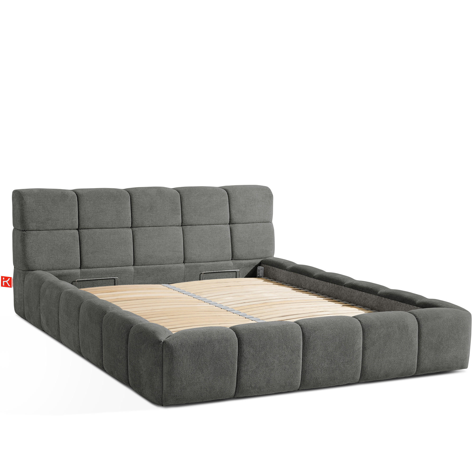 POLSTERBETT AERI 140/160/180/200 mit Rahmen und Bettkasten, grau - Grau, Holz/Holzwerkstoff (160/200cm) - KONSIMO®