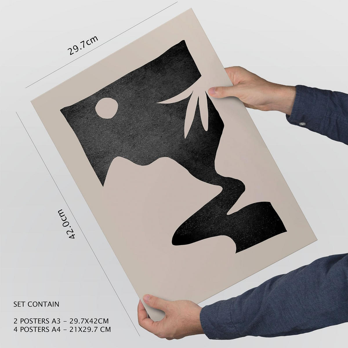 POSTER Set Mit 6 Mitternachtsmond In Kulissen Abstracts Ästhetische Dekorative Gemälde Für Ihr Wohnzimmer, Schlafzimmer, Zuhause A3 & A4 Rahmenlos - Klar, Papier (29/3cm) - Nacnic