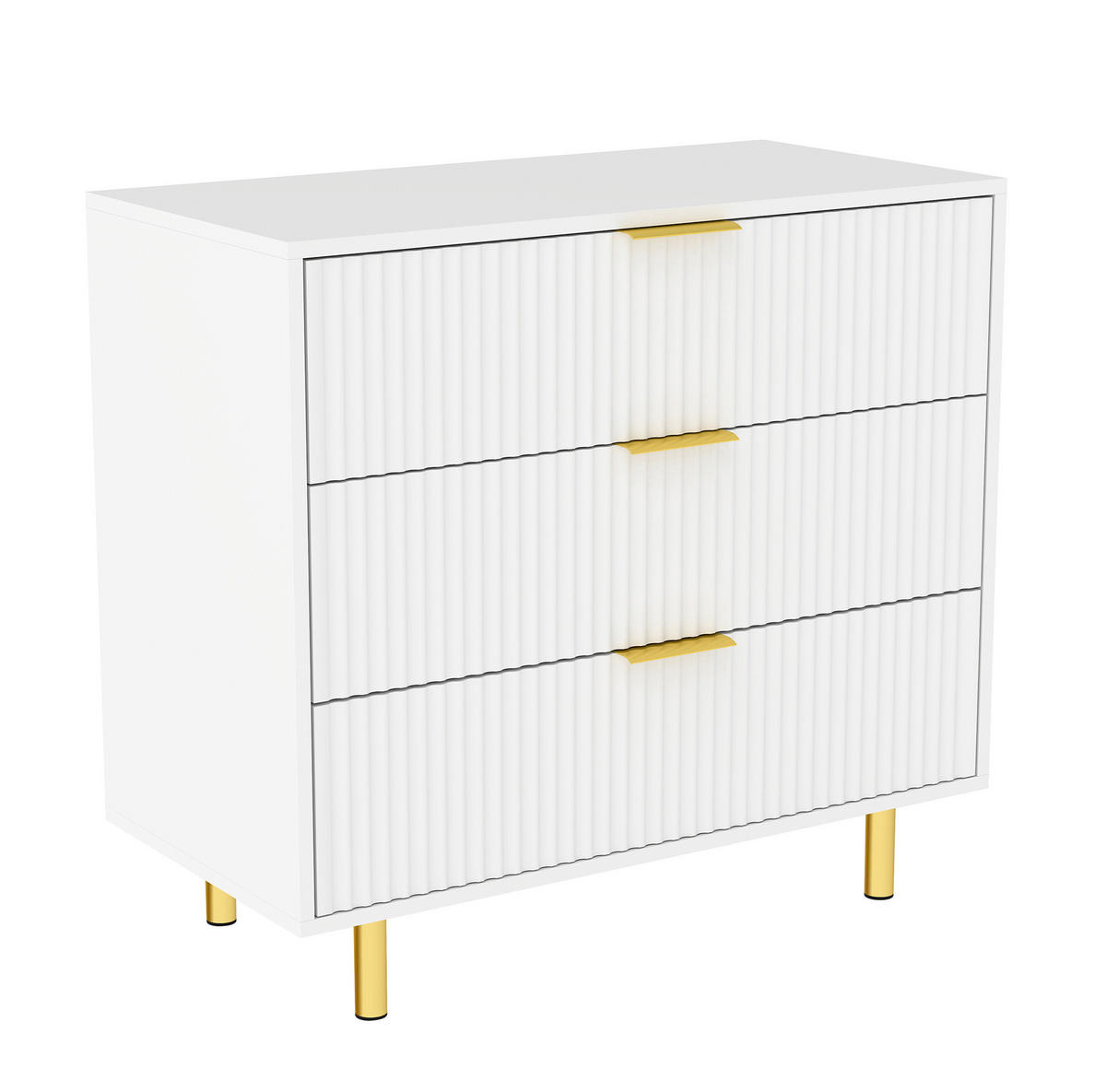 KOMMODE 80/40/72 cm mit 3 Schubladen und goldfarbenen Metallgriffen - Weiß, Holzwerkstoff (80/72/40cm) - BEAOK