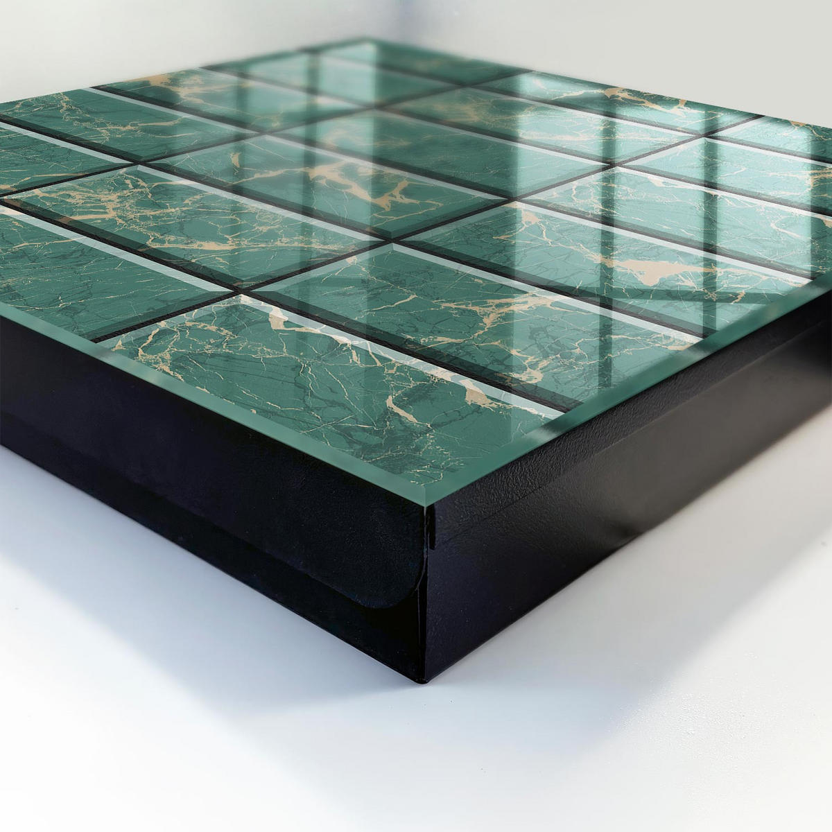 SCHLÜSSELBOX Schwarz 30x30 cm- Türöffnung nach rechts - Grüner Marmor - Grün, Metall (30/30/5cm) - TULUP