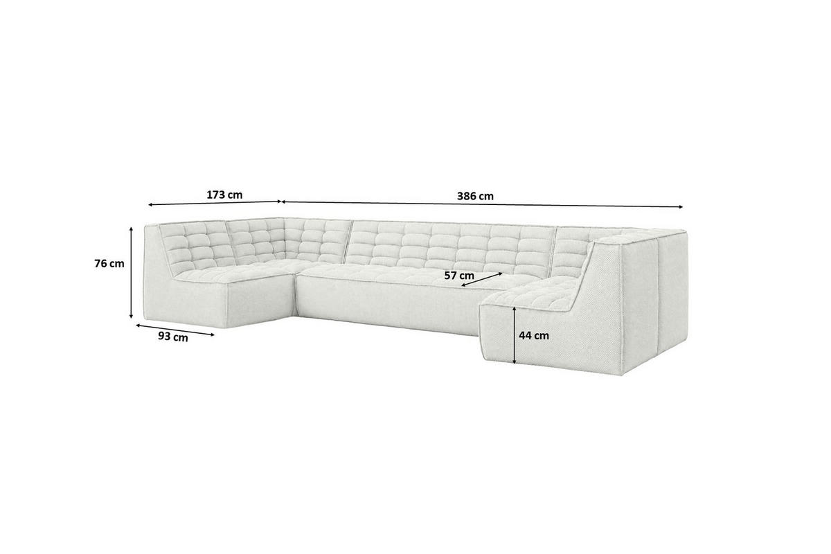ECKSOFA Modulares U-Form, Plüschstoff Pop, Ice, LAZY U Medium - Weiß, Holz (386/76/173cm) - Kaiser Möbel