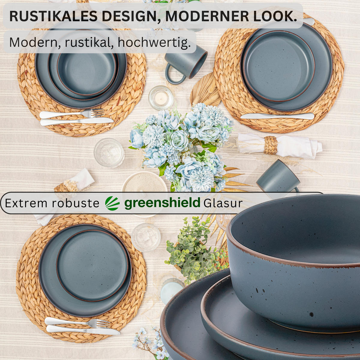 GESCHIRRSET BOMBAY GRAPHIT - 30 teilig aus Steingut - Blau, Keramik (27/9.5/27cm) - Sänger