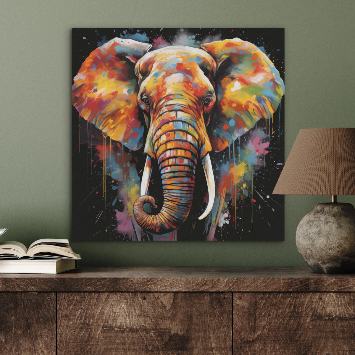 AKUSTIKBILD Elefant - Graffiti - Schwarz - Tiere - Farben Wandbilder 60x60 cm - Schwarz, Kunststoff (60/60/0.9cm) - MuchoWow