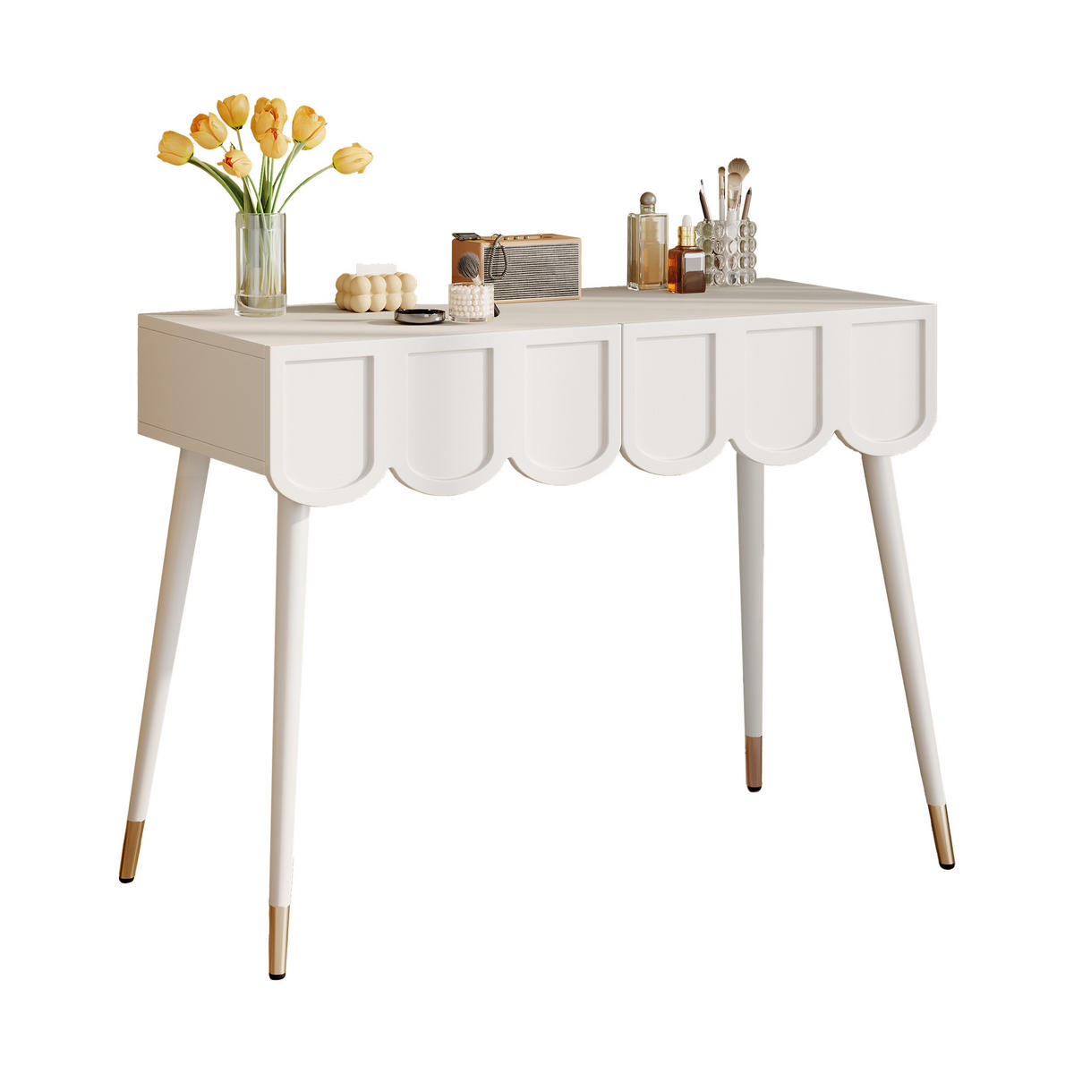 SCHMINKTISCH Weiß 2 Schubladen Metallfüße 100x40x76cm - Weiß, Holzwerkstoff (40/76/100cm) - FLIEKS