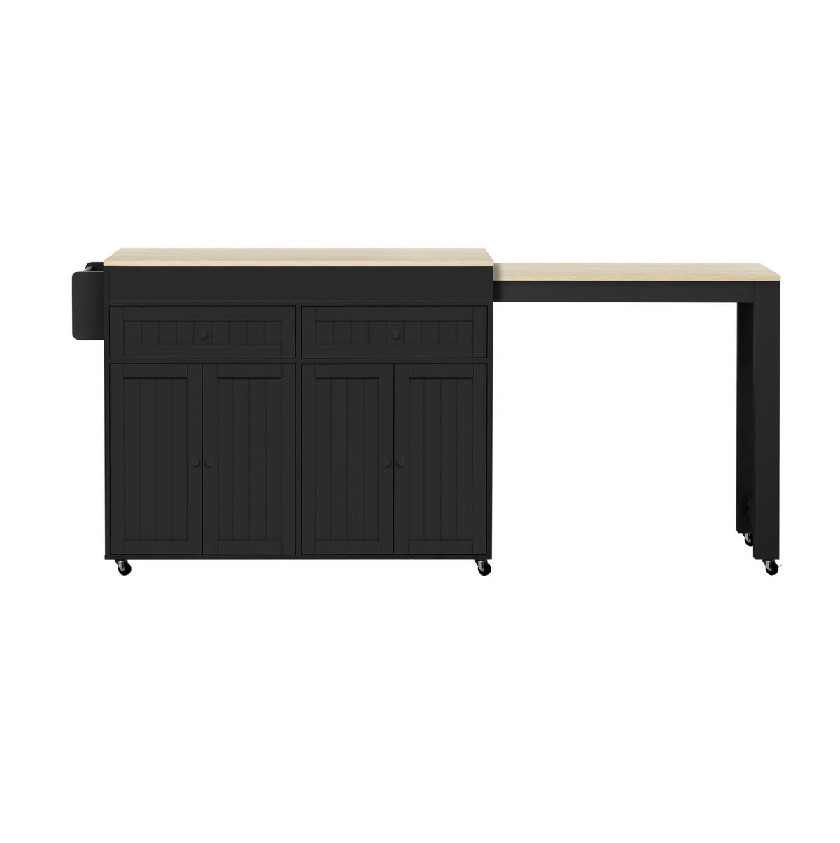 KÜCHENINSEL 112-180,5/45/92,2 cm mit ausziehbarer Arbeitsplatte und Rollen, MDF, Schwarz/Natur - Schwarz, Holzwerkstoff (180.5/92.2/45cm) - Redom