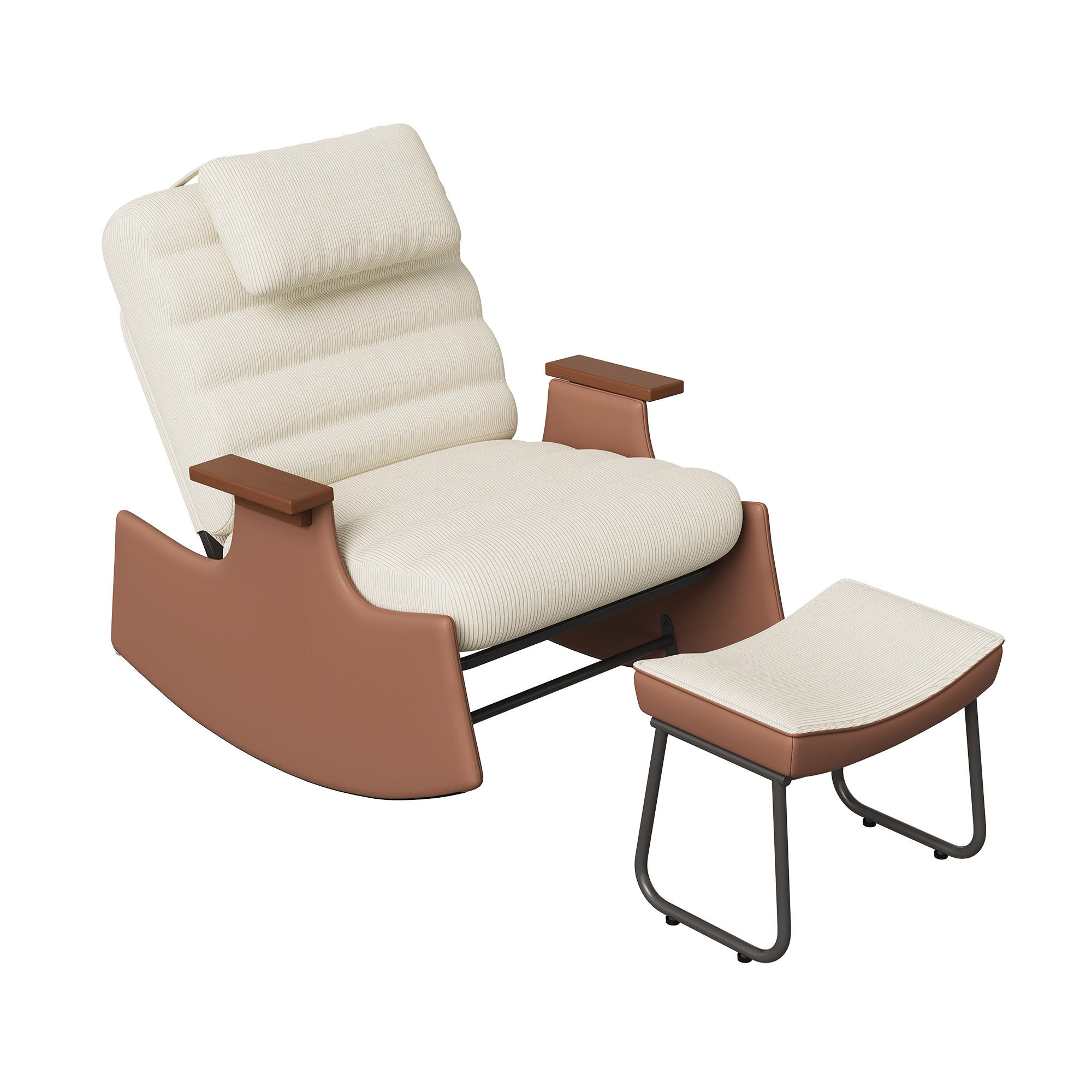 SHOPENTRA SADA houpacích křesel, béžová manšestrová látka, s podnožkou