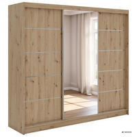 SCHWEBETÜRENSCHRANK 240 - SKORIA - Eiche Artisan mit Spiegel - Alufarben/Eiche Artisan, Holzwerkstoff/Metall (240/216/61cm) - MKS
