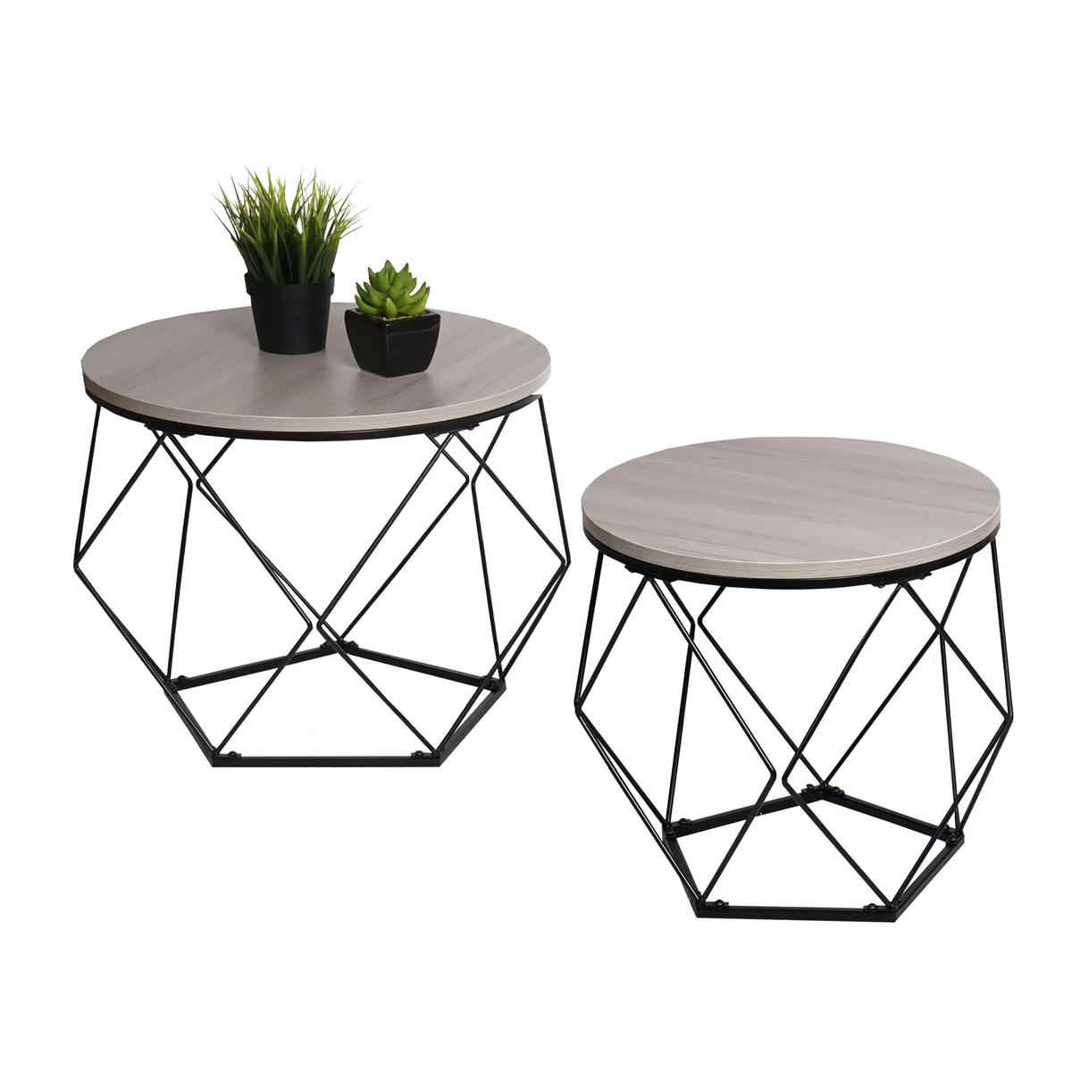 COUCHTISCH-SET rund Eiche Grau Dekor - Silbereichenfarben, Holz (52/52/42cm) - MCW