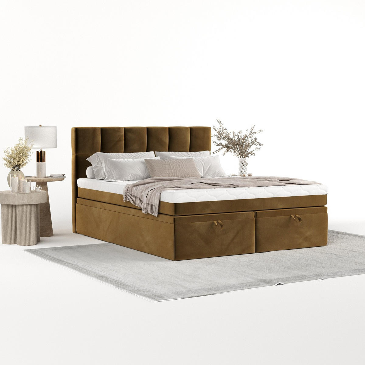 BOXBETT Elano 180/200 cm Honiggelb im Kronos Stoff - Schwarz/Honig, Holz/Holzwerkstoff (180/200cm) - AltaBeds