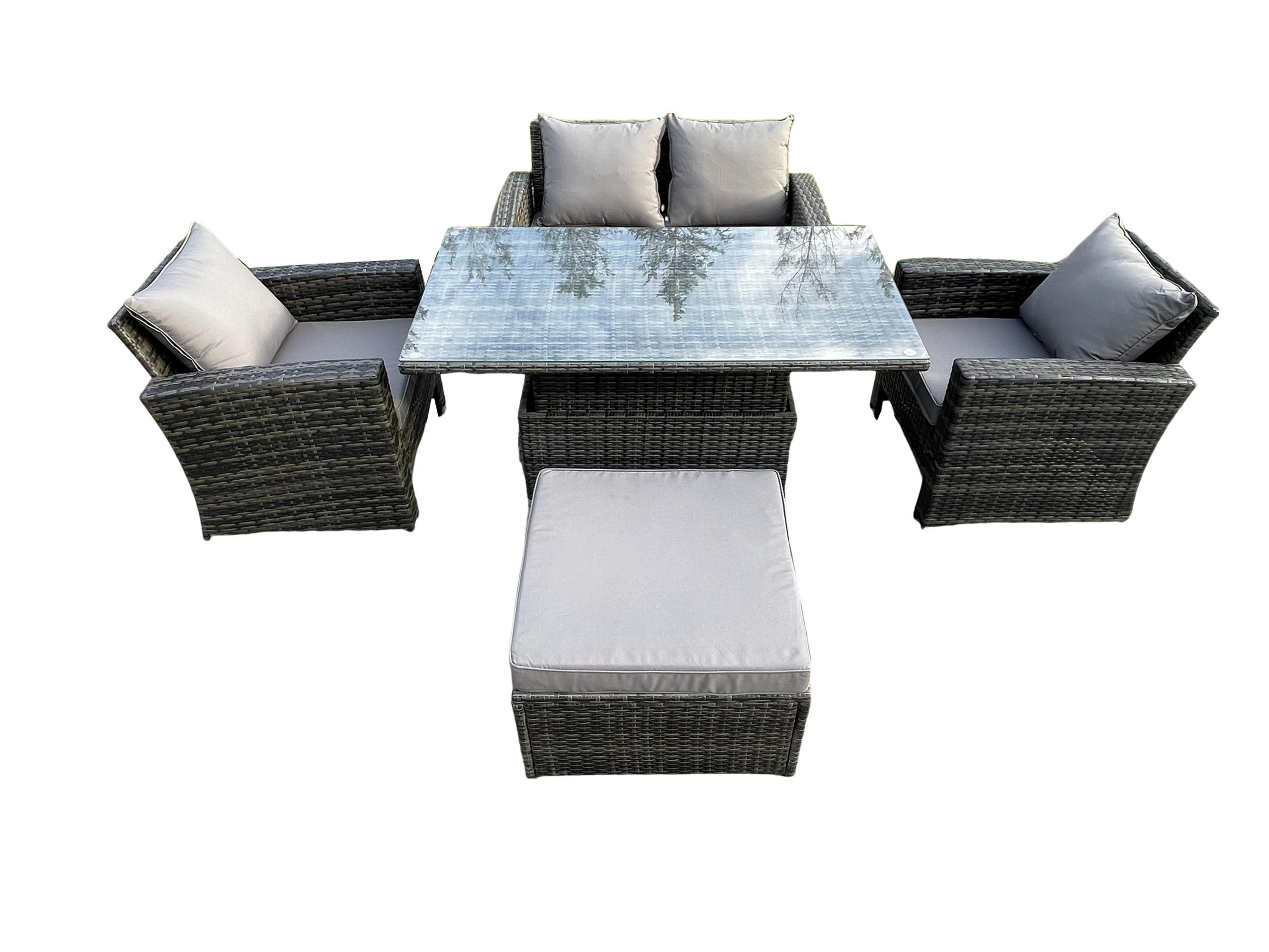 GARTENSOFA mit hoher Rückenlehne Polyrattan Dunkelgrau Gemischt - Dunkelgrau, Metall - Fimous