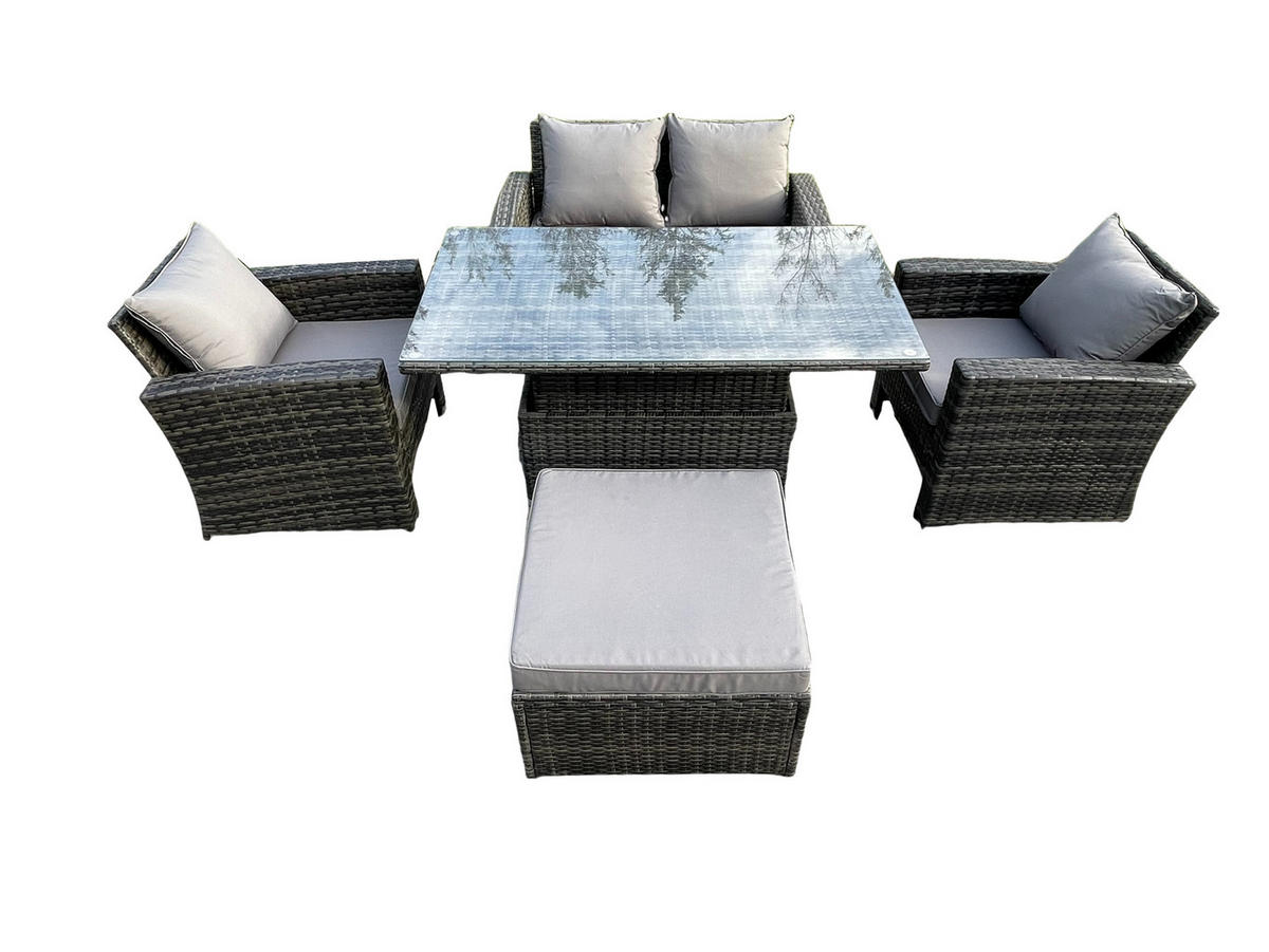 GARTENSOFA mit hoher Rückenlehne Polyrattan Dunkelgrau Gemischt - Dunkelgrau, Metall - Fimous