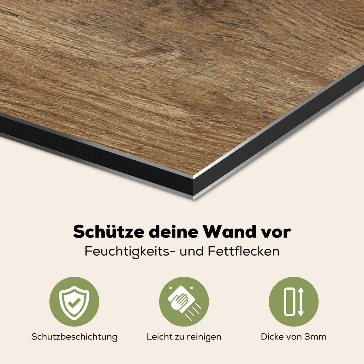 SPRITZSCHUTZ KÜCHE Holz - Braun - Holzoptik 90x60 cm - Eichefarben, Metall (90/0.3/60cm) - MuchoWow