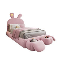 POLSTERBETT 90/200 cm Rosa Hasenohren mit LED-Beleuchtung und Aufbewahrungshockern - Rosa, Textil (90/200cm) - OKWISH