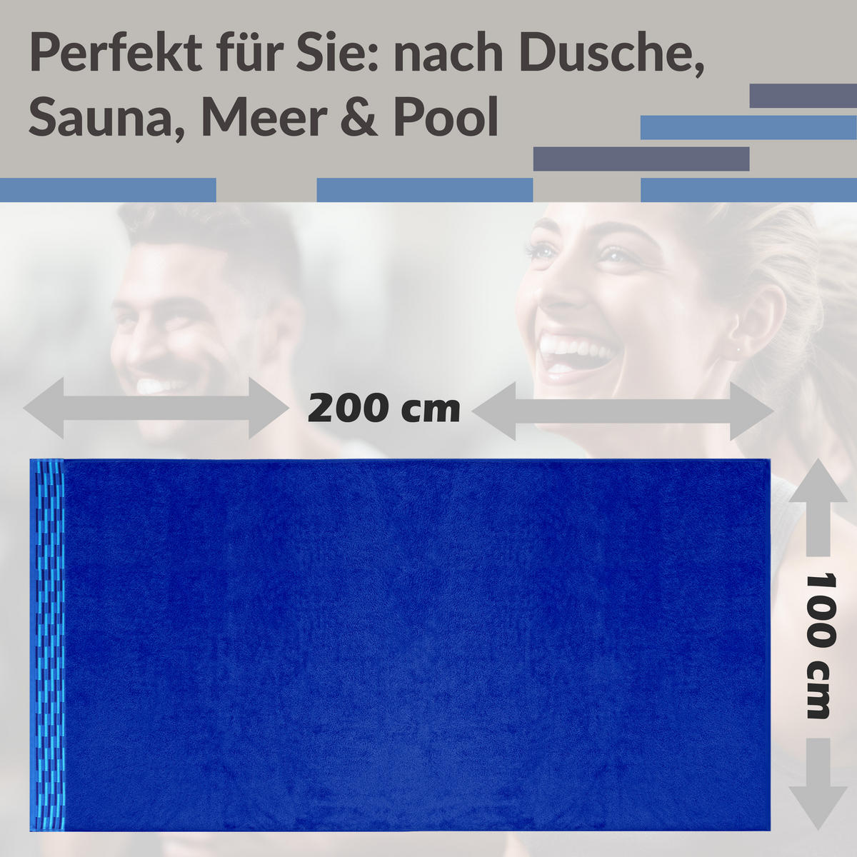 BADETUCH Lugano Königsblau 100x200 cm - Dunkelblau, Textil (100/200cm) - Lashuma
