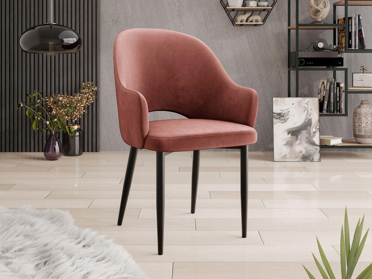 POLSTERSTUHL Rosa - Schwarz/Rosa, Textil/Metall (56/87/60cm) - MIRJAN24