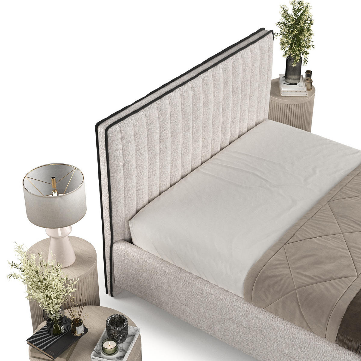 POLSTERBETT Aria 160/200 cm Hellbeige im Neve Stoff - Sandfarben/Naturfarben, Holz/Holzwerkstoff (160/200cm) - AltaBeds