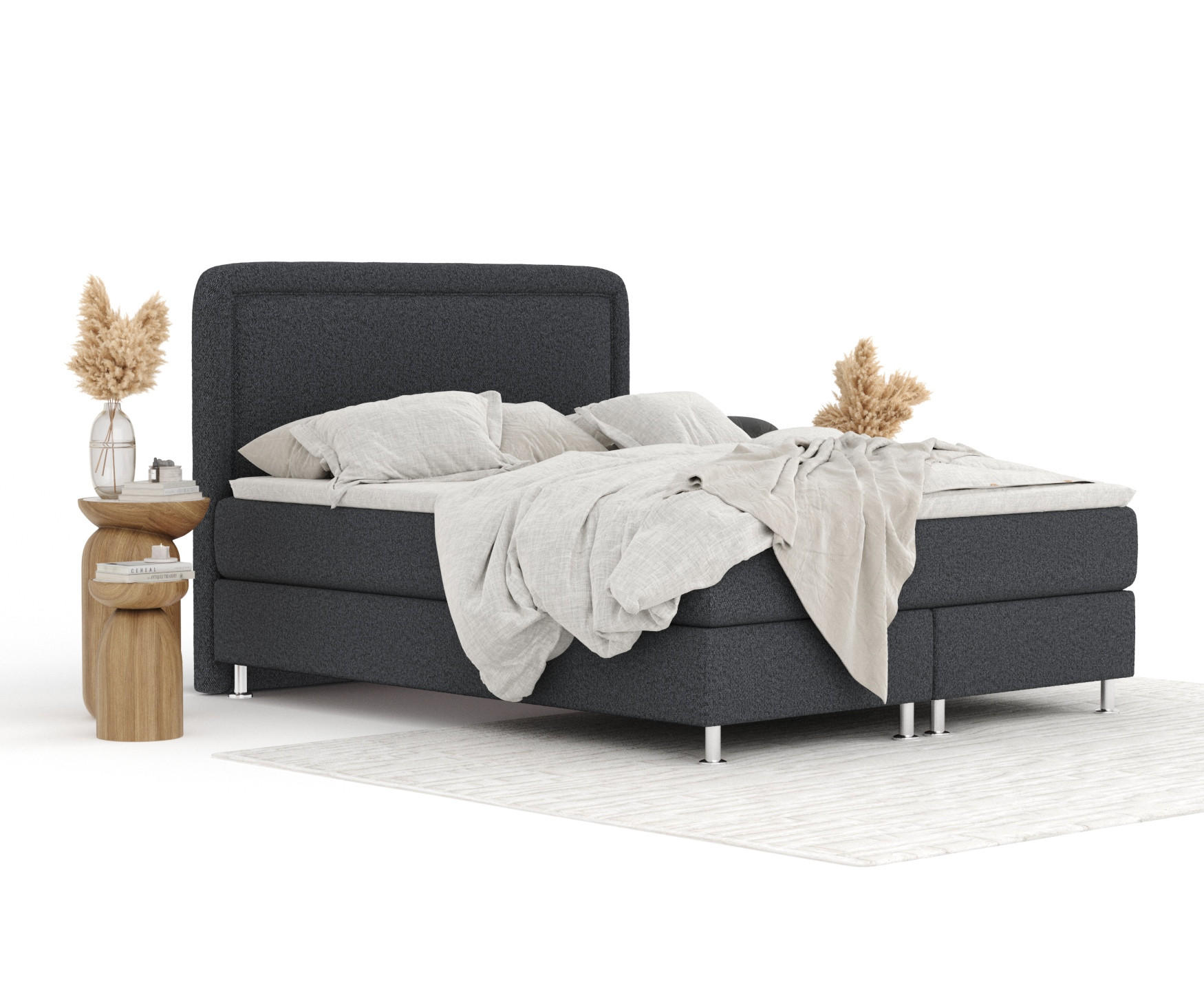 BOXSPRINGBETT Salvi Schwarz 160/200 cm mit Latex-Topper - Silberfarben/Schwarz, Holz/Holzwerkstoff (160/200cm) - Maison de Reve