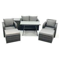 GARTENMÖBEL SET mit COUCHTISCH Polyrattan Dunkelgrau 6-Sitzer - Dunkelgrau/Grau, Glas/Kunststoff - Fimous