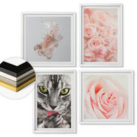 WANDBILDER 4er-Set - 50x50 cm & 40x60 cm Weißer Rahmen - Abstrakte Darstellung von grauen Katzenrosen - Weiß, Kunststoff (50/50cm) - ArtPrintCave