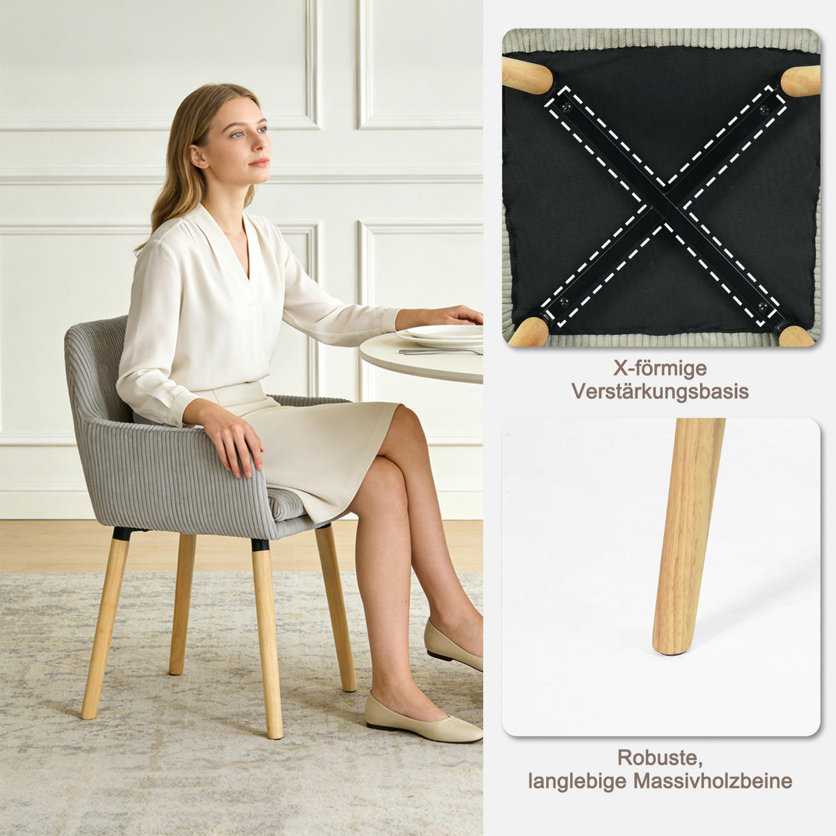 ZWEI graue Esszimmerstühle im modernen Stil - Grau, Textil (54/77/53cm) - Meubles Cosy