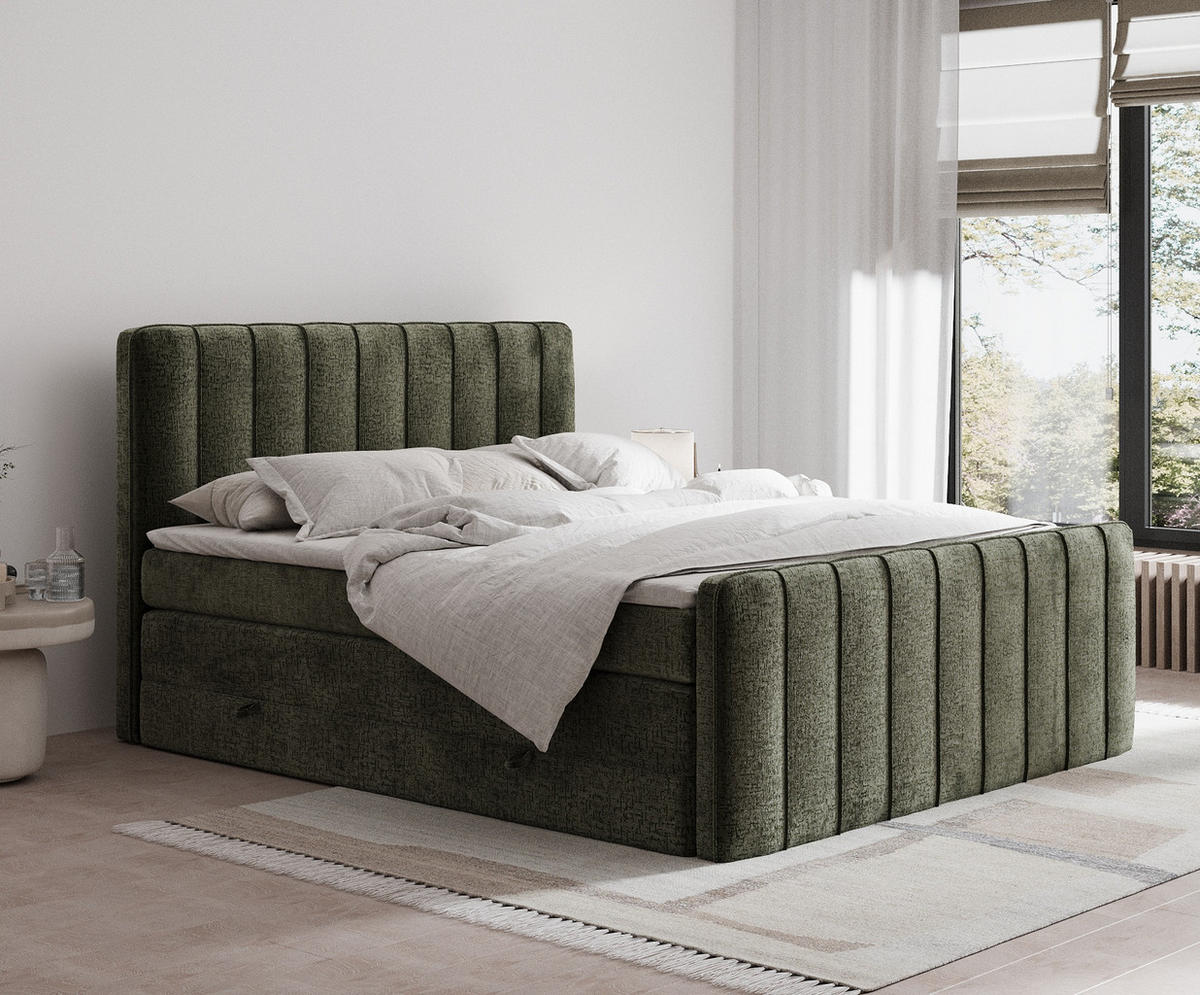 BOXSPRINGBETT Novara Olivenfarbe 160/200 cm - Schwarz/Olivgrün, Holz/Holzwerkstoff (160/200cm) - Maison de Reve