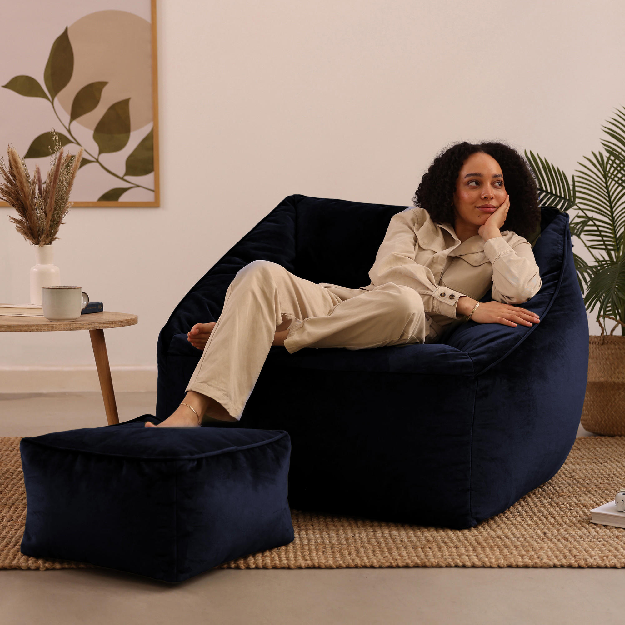 SITZSACK Sessel mit Sitzpouf - Gelb/Dunkelblau, Kunststoff (100/80/80cm) - icon