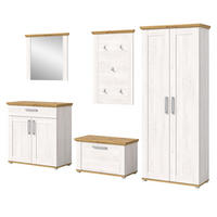 GARDEROBE Set 5-teilig weiß Lärche 285 cm, Komplettset im Landhaus-Stil - Silberfarben/Weiß, Glas/Holzwerkstoff (285/196/39cm) - Inn.Furn