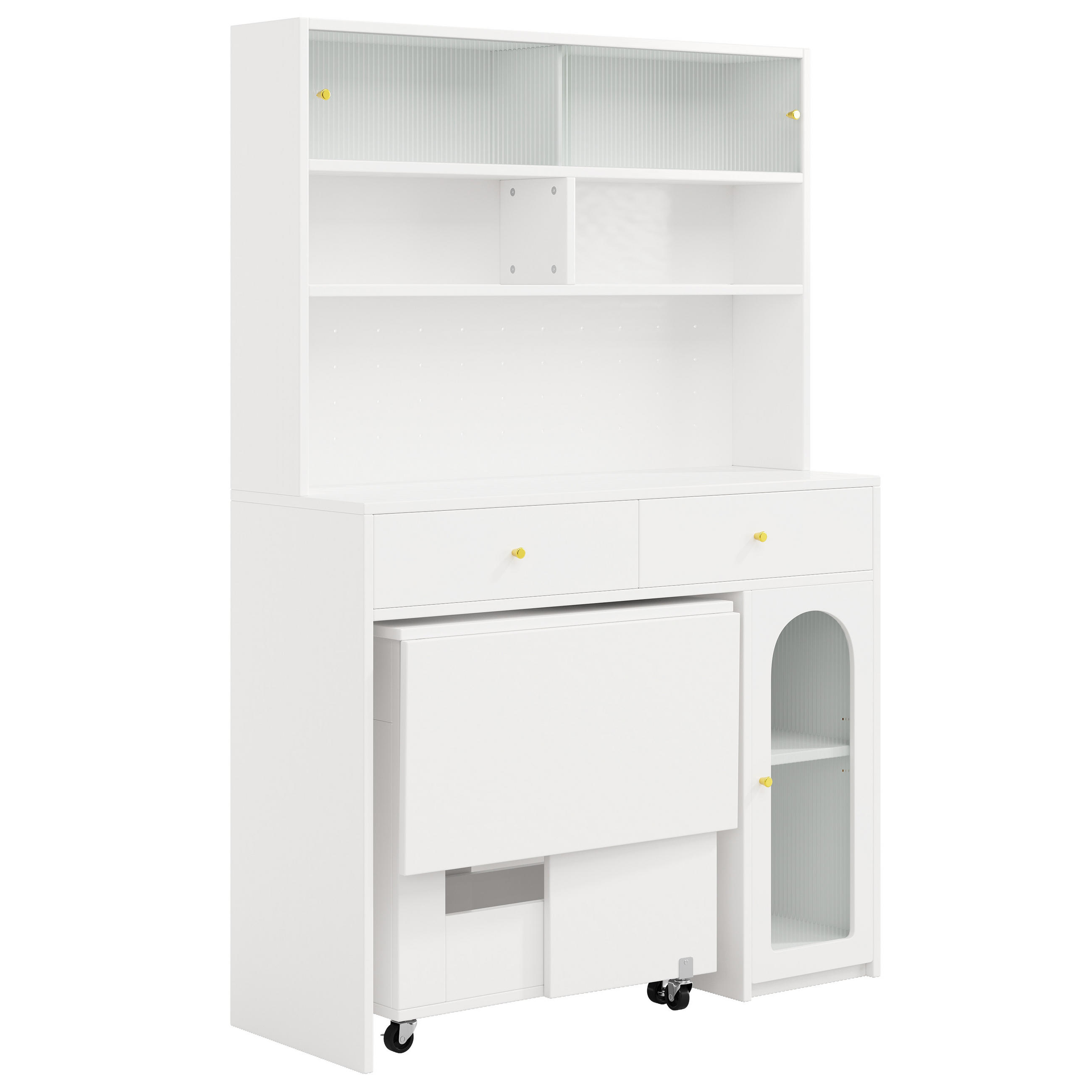 BUFFET DE-38764 120/45/180 cm mit Esstisch 120/75/75 cm Weiß/Gold - Weiß, Holzwerkstoff (120/180/45cm) - ComfortXL