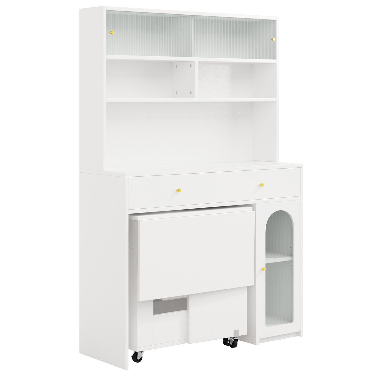 BUFFET-SET 120/45/180 cm weiß aus MDF mit klappbarem Esstisch - Weiß, Holzwerkstoff (120/180/45cm) - OKWISH