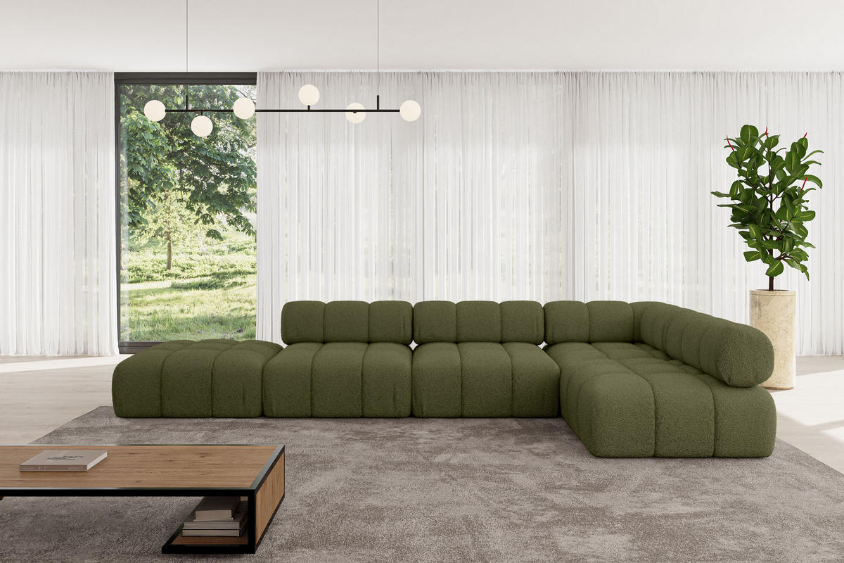 ECKSOFA modulares Sofa Favio-L2 - 380x190x70 cm Grün Bouclé - Grün, Holzwerkstoff/Textil (380/190cm) - ALTDECOR