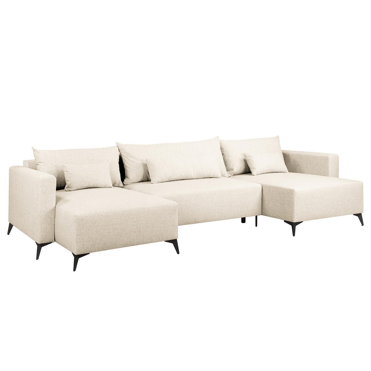 WOHNLANDSCHAFT - Beige/Schwarz, Textil (382/81/148cm) - home24