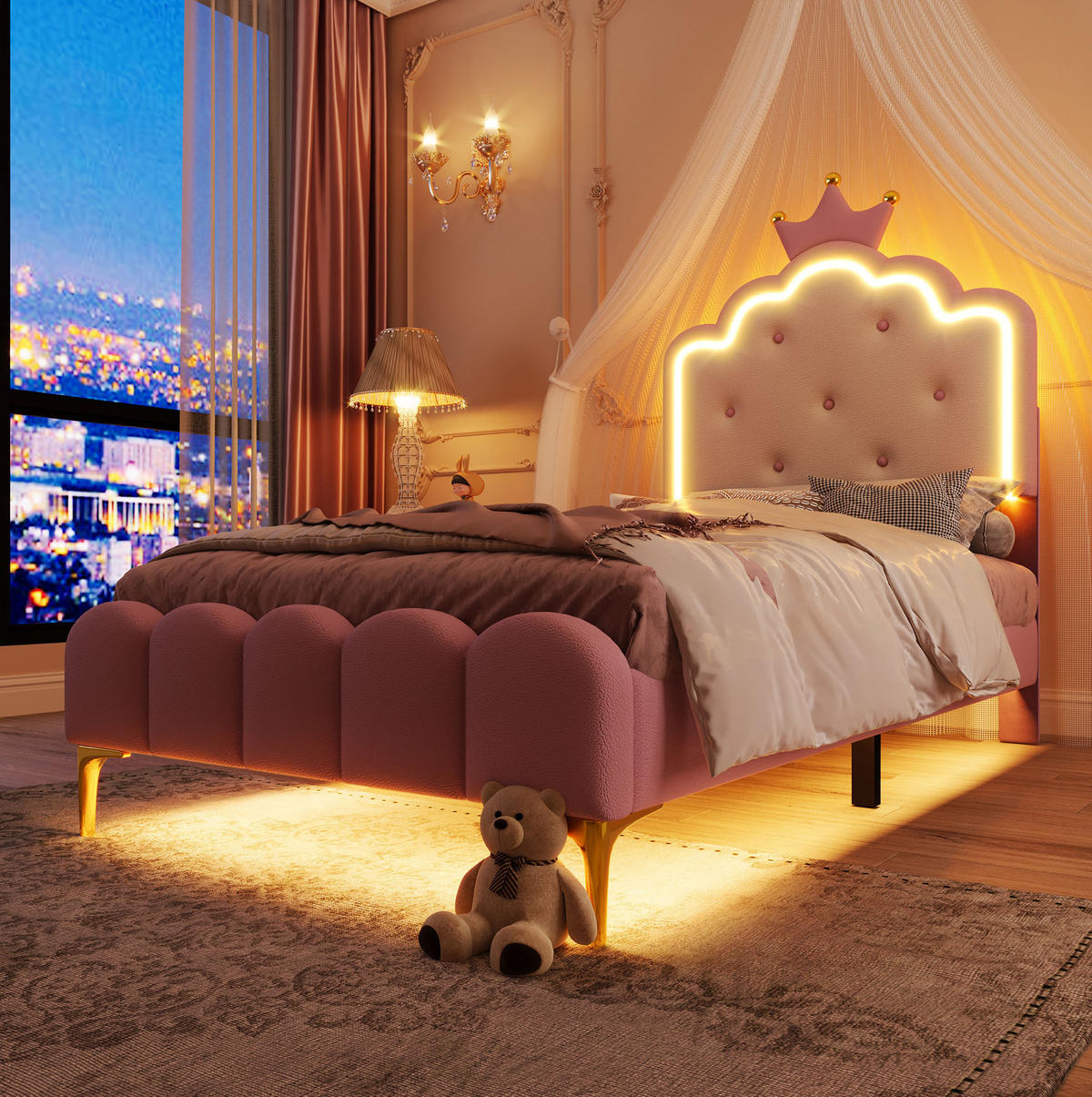 BETT mit Lattenrost 90x200 cm PU Pink - Pink, Holz (90/200cm) - Meubliv