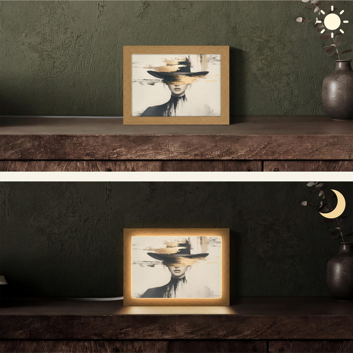 STOLNÍ LAMPA Žena - klobouk - barva 20x15 cm - hnědá, kompozitní dřevo (8/20/15cm) - OnlyWow