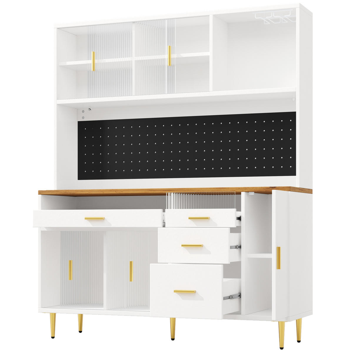 BUFFET 145/171/39 cm Weiß aus Glas und MDF mit LED-Beleuchtung - Weiß, Glas (24/171/145cm) - OKMYHOME