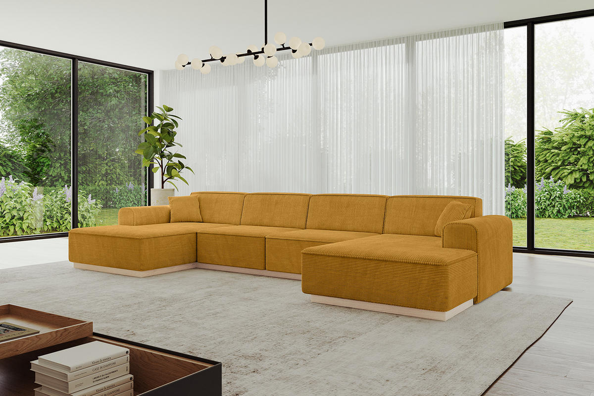 WOHNLANDSCHAFT IREA-U2 - 382x165x81 cm Senfgelb - Currygelb, Holzwerkstoff/Textil (382/81/165cm) - ALTDECOR