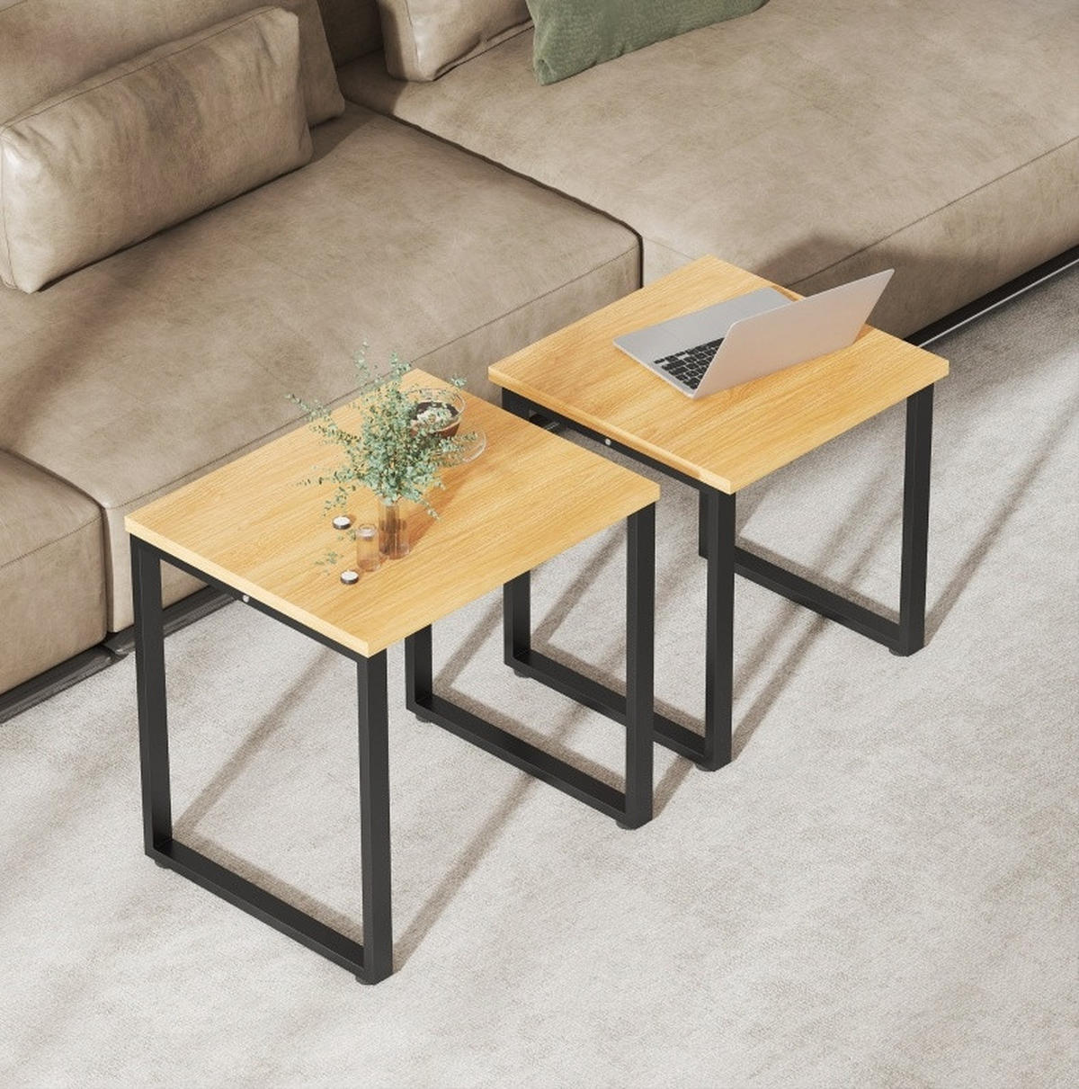 COUCHTISCH 60/50/60 cm und 50/50/54 cm in Naturholzoptik aus Holz und Metall mit Metallrahmen - Naturfarben, Holz (60/50/60cm) - OKMYHOME
