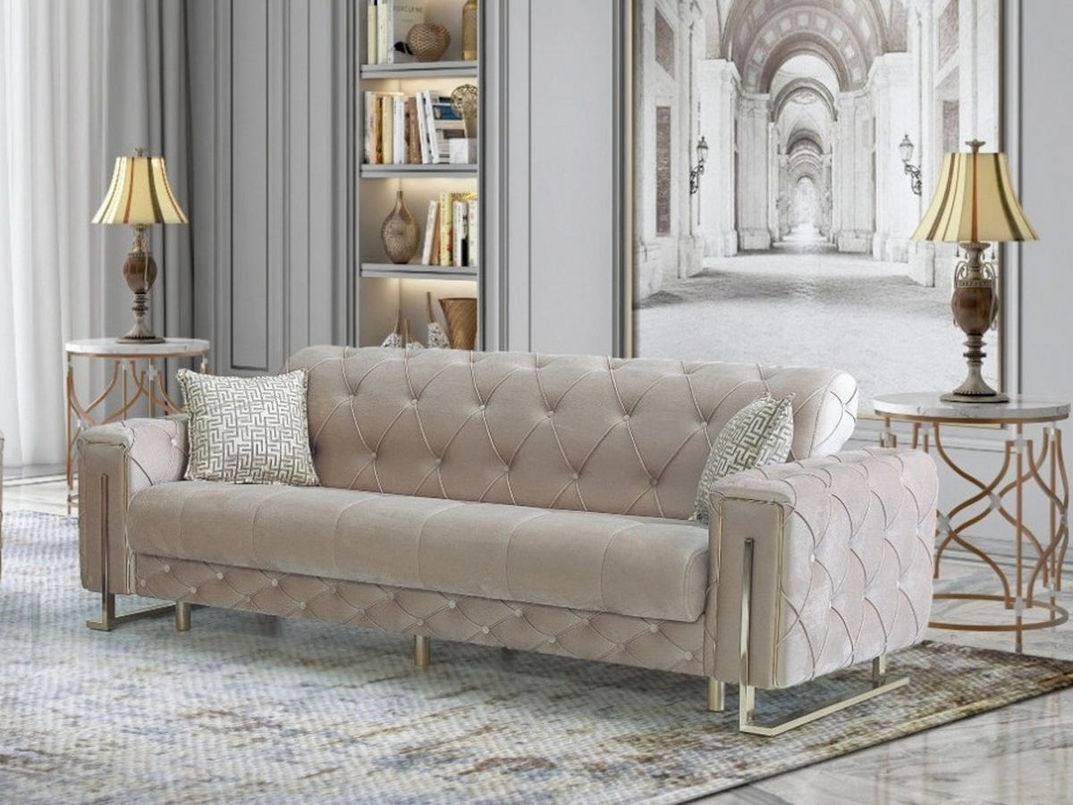 3-SITZER SOFA Shimla Beige - Beige, Holzwerkstoff/Textil (240/80/100cm)