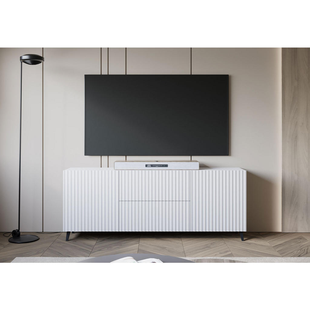 Thumbnail - Feldmann-Wohnen Kommode, Weiß, Schwarz, Holz, 2 Fächer, 2 Schubladen, Rechteckig, 180x69x39 cm, Wohnzimmer, Kommoden & S...