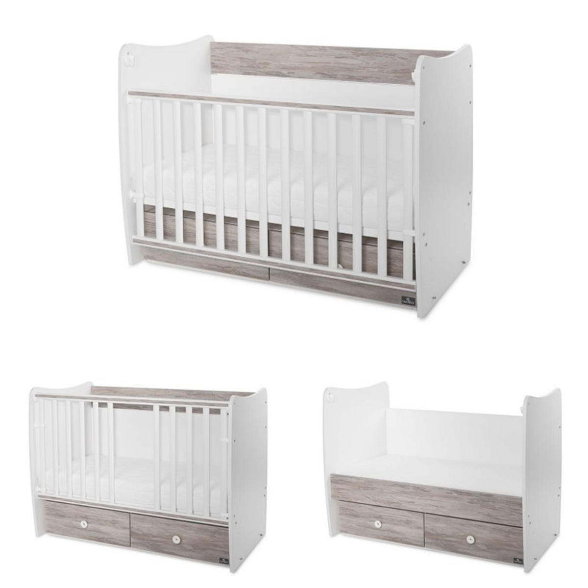 BABYBETT MATRIX NEW 120 x 60 cm dunkelbraun 120 x 60 cm, Schaukelfunktion, 2 Schubladen, 2 Ebenen, Schlupfsprossen - Braun, Holzwerkstoff (60/120cm) - Lorelli
