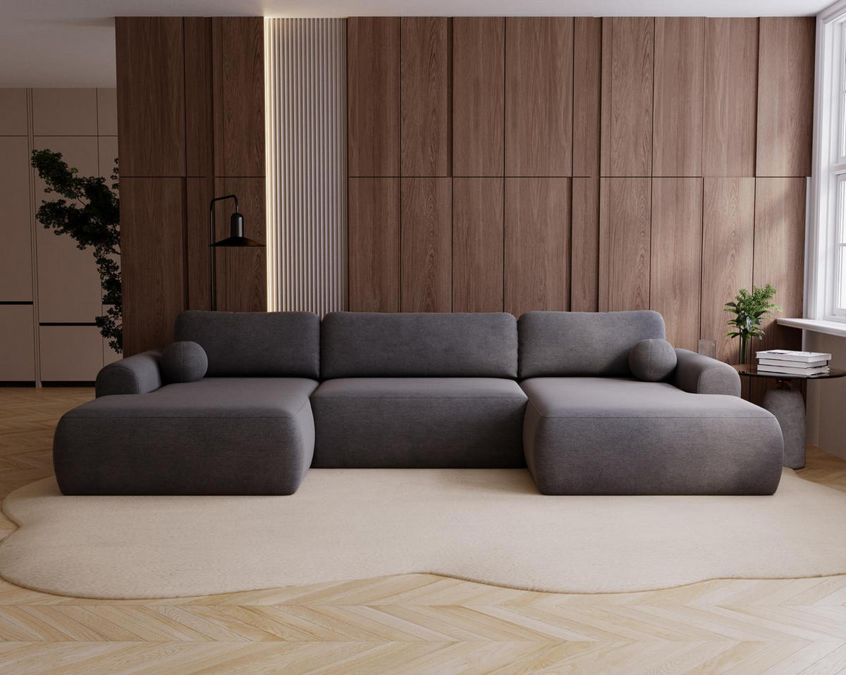 WOHNLANDSCHAFT Aurora Grau, mit Schlaffunktion in Vena Stoff - Grau, Holzwerkstoff/Textil (344/92/177cm) - Bettso