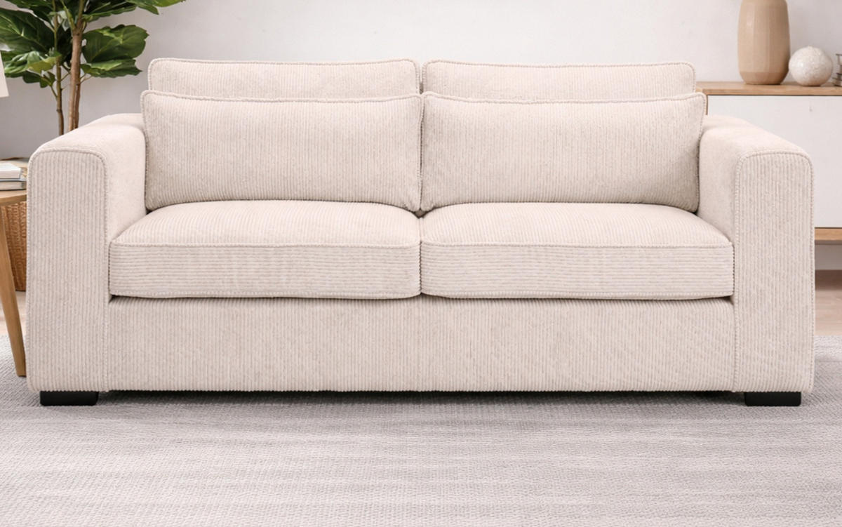 SOFA grau-beige Cord 3-Sitzer 241 cm, Couch mit Wellenfederung - Beige/Schwarz, Holzwerkstoff/Kunststoff (241/92/112cm) - Inn.Furn