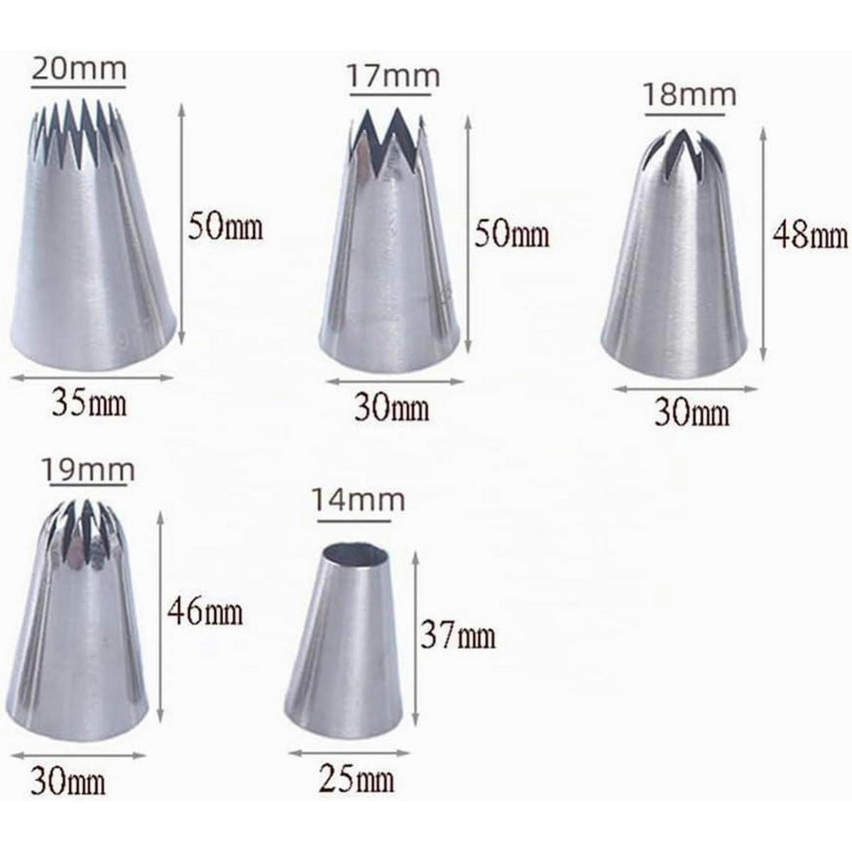 SPRITZTÜLLEN 5-teiliges Set Edelstahl - Silberfarben, Metall (3.5/1/5cm)