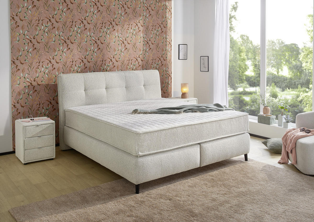 BOXSPRINGBETT 180x200 cm, extradicke 7-Zonen-Tonnentaschen-Federkern-Wendematratzen H3/H4, Bonell-Federkern, Flachgewebe Beige Grau / 20024 - Greige/Beige, Textil/Metall (180/200cm) - luma-home