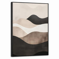 LEINWAND Bilder mit Rahmen - Abstrakt - Landschaft - Wellen - Cremefarben - 60x80 - Cappuccino, Textil (60/80cm) - MuchoWow