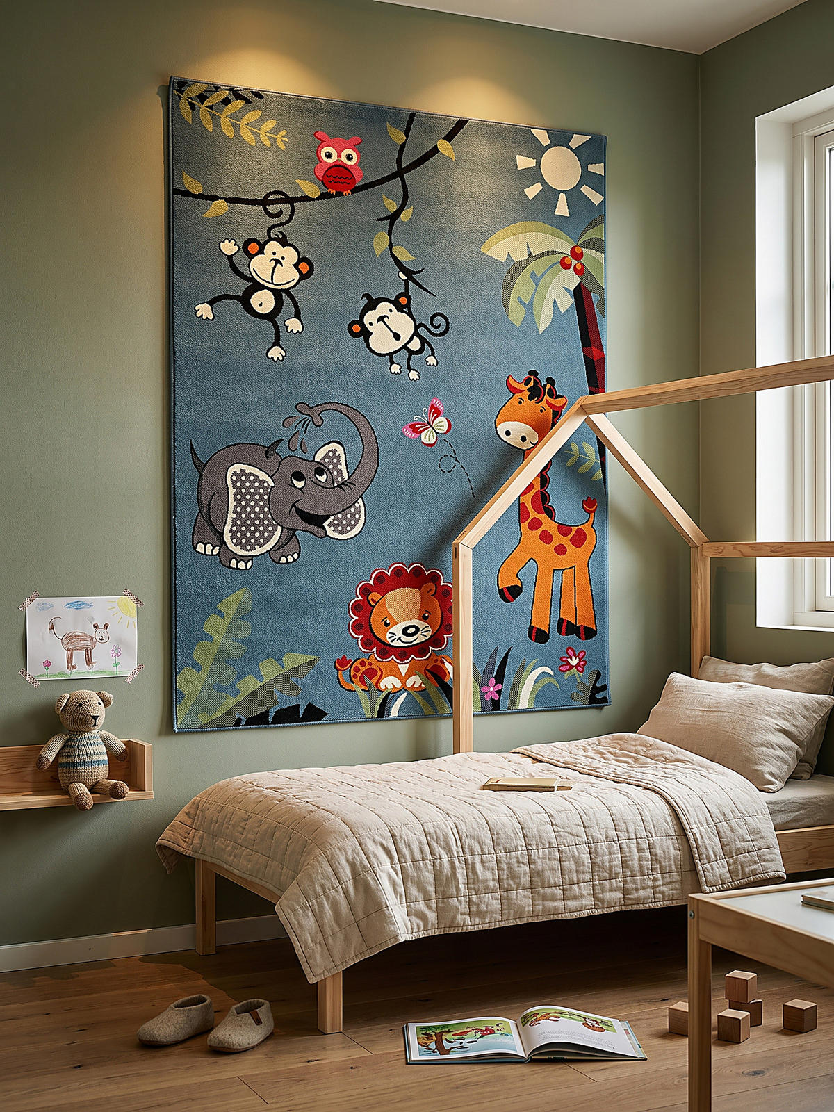 SPIELTEPPICH CASOLA Dschungel-Tiere Polypropylen Blau 120 x 170 cm - Blau, Textil (120/170cm) - KADIMA DESIGN