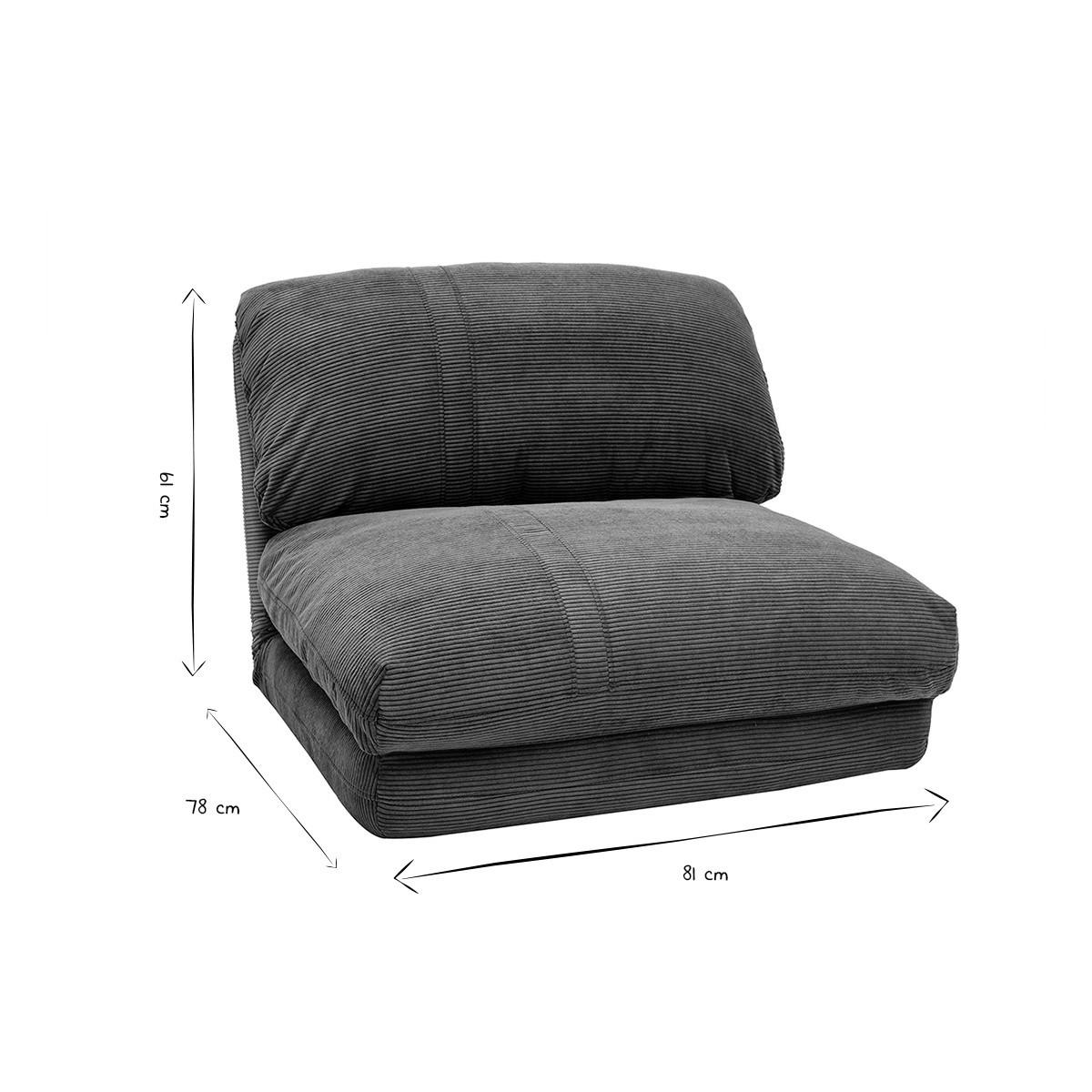 SCHLAFSESSEL 1-Sitzer Cord Dunkelgrau SPENCER - Anthrazit, Textil (78/61/81cm) - Miliboo