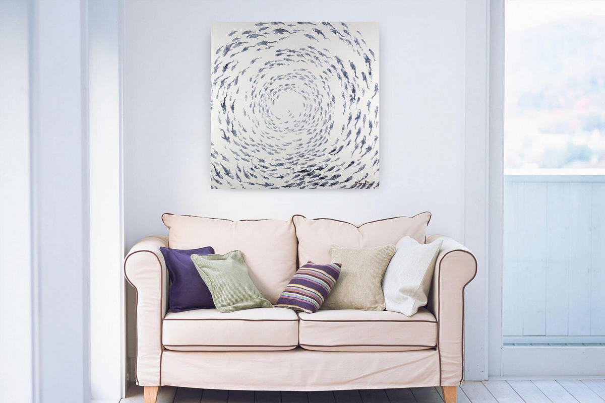 ÖLGEMÄLDE 80/80 cm - Weiß/Grau, Holz/Textil (1.6/80cm) - KUNSTLOFT